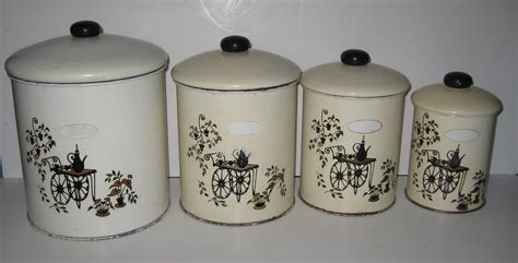 Vintage Shabby Cottage Tin Canisters Set Of Four