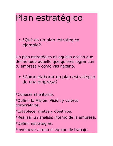 Plan Estratégico Plan Estrategico 2022 Plan Estratégico ¿qué Es Un