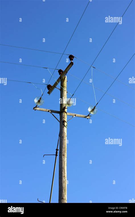 Electricity Pole With Overhead Cables Uk Stock Photo Alamy