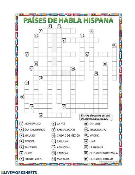 Crucigrama Países Y Capitales Hispanohablantes Worksheet Crucigramas