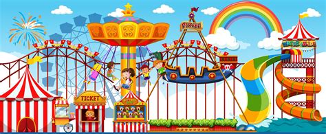 Amusement Park Scene At Daytime With Rainbow In The Sky 1520107 Vector