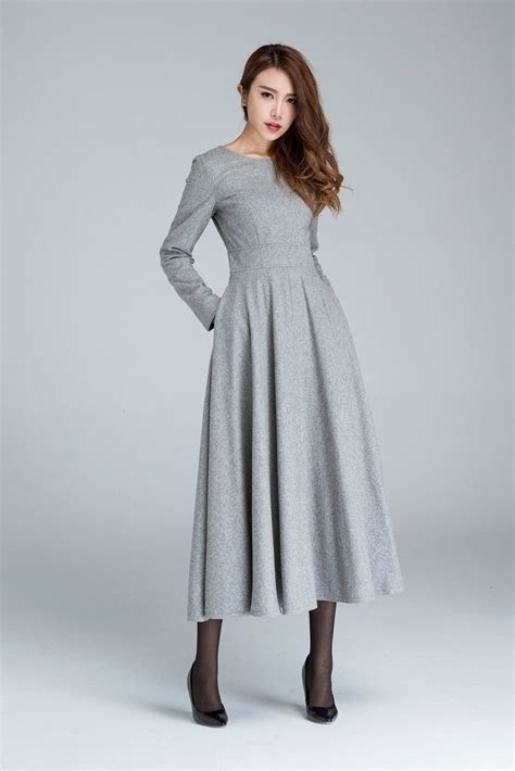 gray dress formal wool dress fall dress for women winter etsy in 2020 fit and flare dress