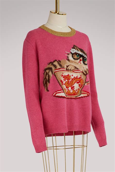 Gucci rainbow wool cat sweater size marked: Gucci Cat & Glasses Knit Sweater in Pink - Lyst