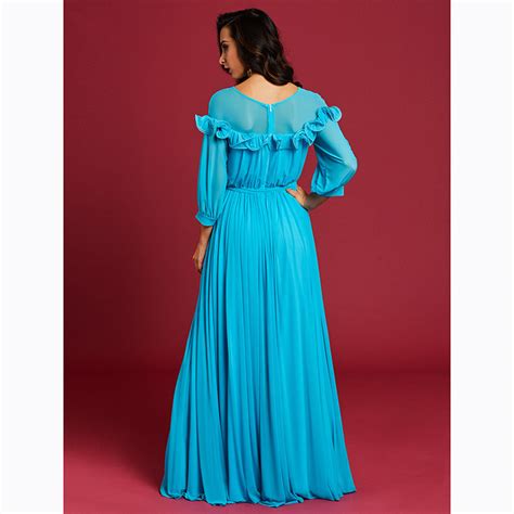 Womens Elegant Long Sleeve Round Neck Pleated Maxi Dress N15601