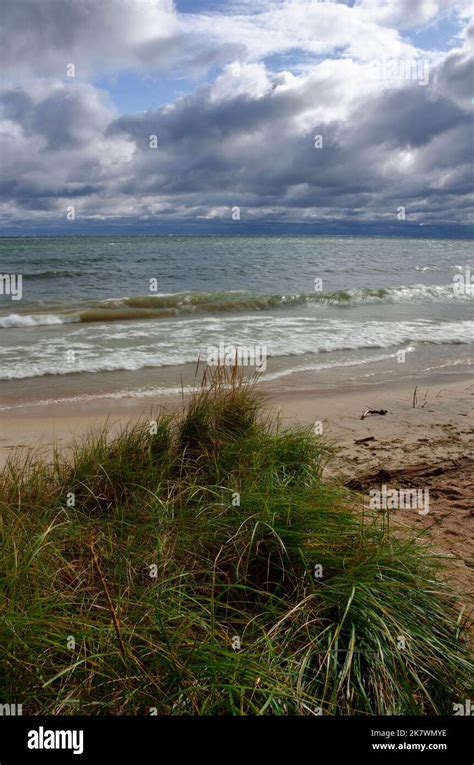 The Europe Bay Shore On Lake Michigan Is Whipped By Winds And Waves As