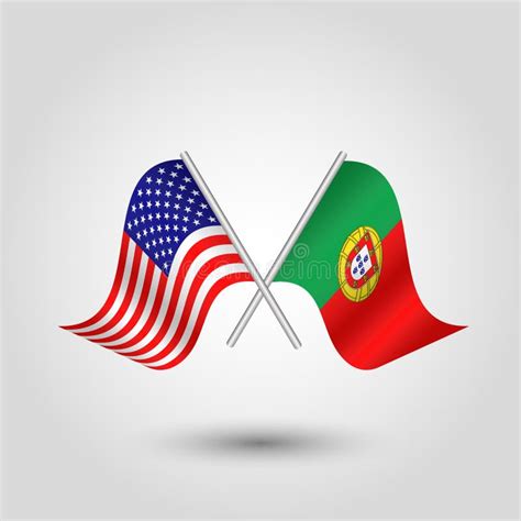 O Vetor Cruzou Bandeiras Americanas E Portuguesas Nas Varas De Prata