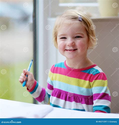 Little Girl Drawing On Paper Stock Image Image Of Drawing Holding