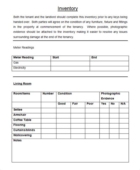 Landlord Inventory Template 8 Free Word Documents Download Free