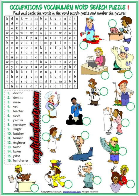 Jobs Esl Printable Word Search Puzzle Worksheets For Kids Ocupaciones