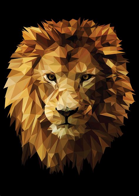 Low Poly Illustration Of A Lions Face On Black Background Lion Art