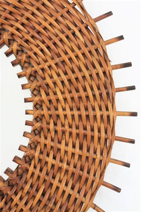 Large 28 rattan sunburst mirror. Spanish Mid-Century Modern Braided Rattan and Wicker Round ...