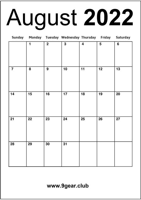 August 2022 Blank Calendar Monthly August Printable Calendars Free