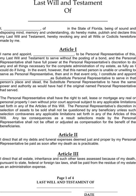 Printable and fillable last will and testament form download. Download Florida Last Will and Testament Form for Free ...