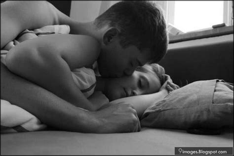 Couple Kiss Sleeping Hug Black And White Image