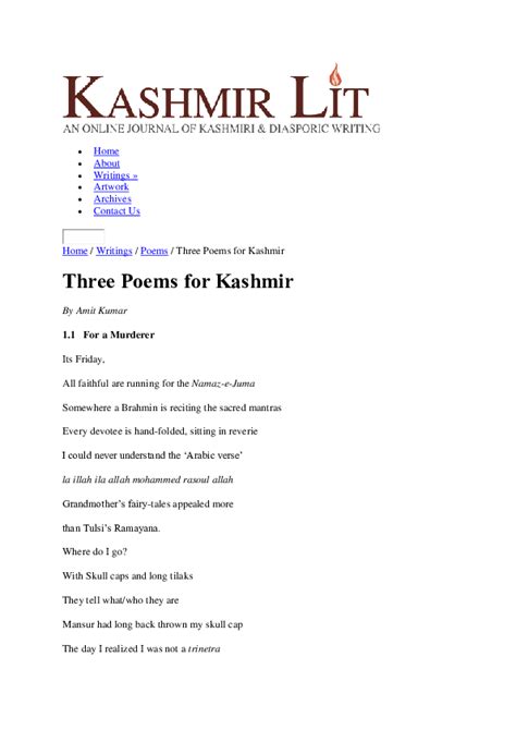 Pdf Three Poems For Kashmir Amit Kumar