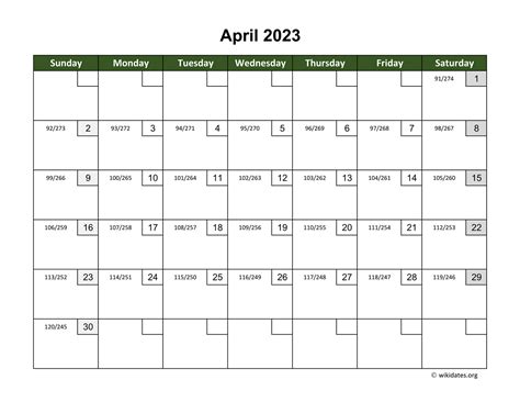 April 2023 Calendar With Day Numbers