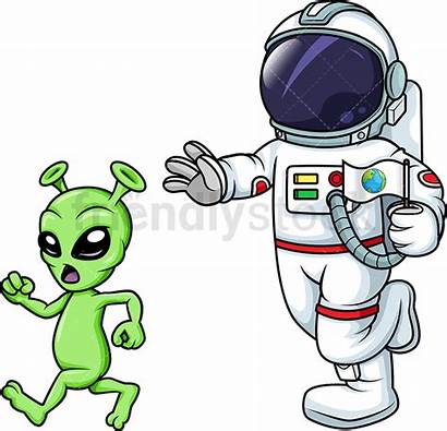 Astronaut Alien Chasing Cartoon Clipart Vector Friendlystock