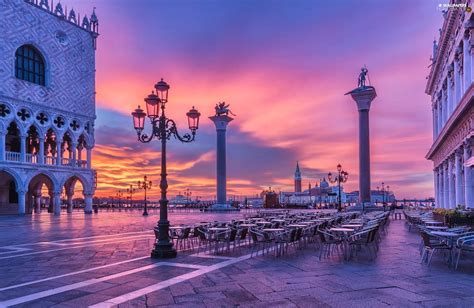 Night St Marks Square Lanterns Italy Sunrise Venice For