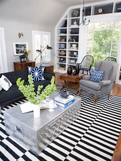 Modern Living Room With Black And White Striped Rug Hgtv