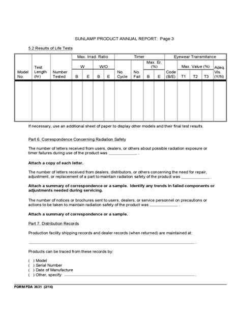 Form FDA 3631 - Annual Reports on Radiation Safety Testing