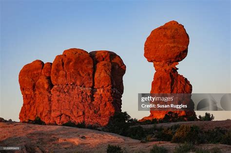 Balanced Rock And Sandstone Monolith At Dawn Arches National Park Utah