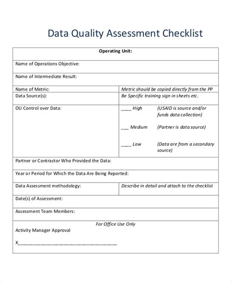 Data Quality Checklist Template