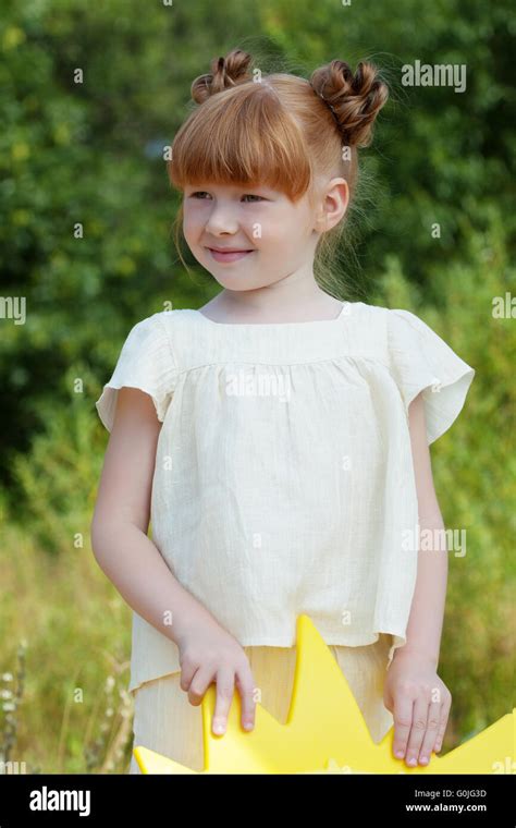 Image Of Lovely Red Haired Girl Posing In Park Stock Photo Alamy