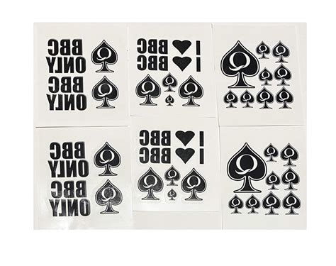 6 sheet temporary tattoo set qos bbc only i love bbc 38 total tattoos queen of spades amazon
