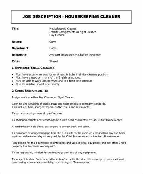 30 Housekeeping Supervisors Duties And Responsibilities Example