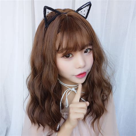 USD 37.07 Wig girl medium long curly hair Korean egg ...