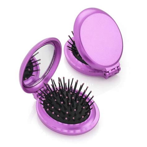 portable folding hair brush with mirror compact handy mirror hairbrush pocket handbag size