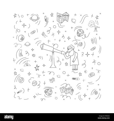 Vector Design Of Astronomer And Astronomic Objects Stock Vector Image