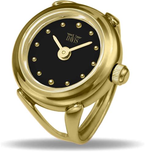 Davis Womens Finger Ring Watch Sapphire Glass Adjustable Goldblack