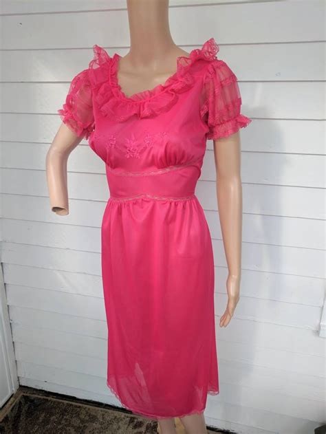 Vintage Movie Star Nightgown Red Gown Lingerie Sheer 32 S Xs Etsy