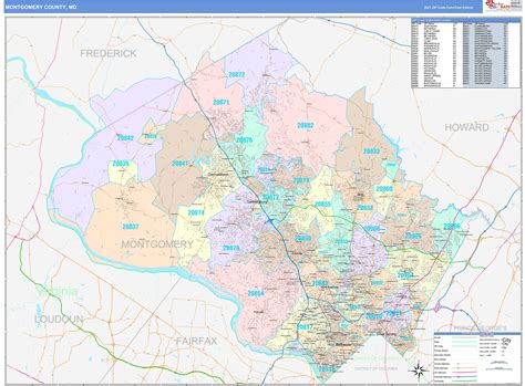 Montgomery County Md Wall Map Color Cast Style By Marketmaps Mapsales