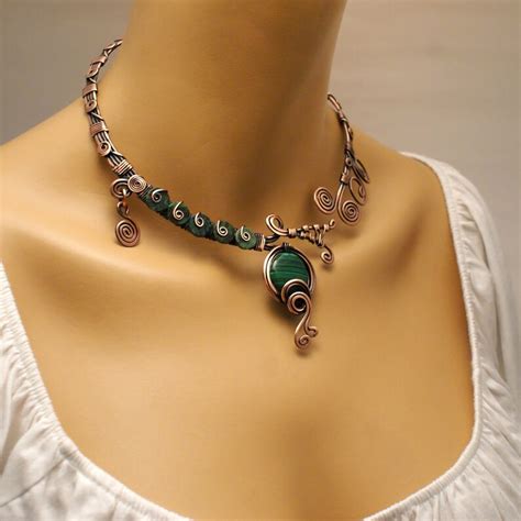 Statement Malachite Necklace Open Necklace Copper Necklace Etsy