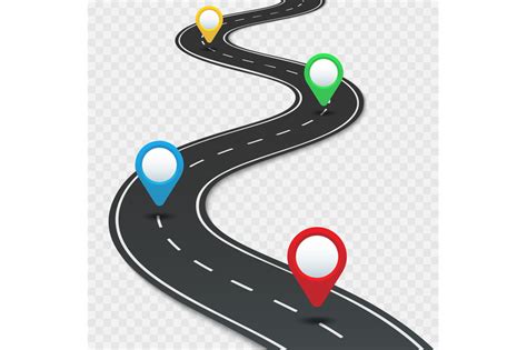 Highway Roadmap With Pins Car Road Direction Gps Route Pin Road Trip