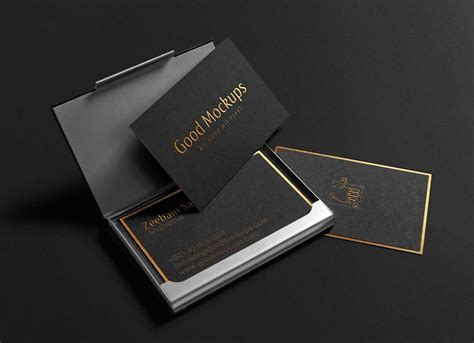 Free Black With Gold Foil Lettering Business Card Mockup Psd Good Mockups