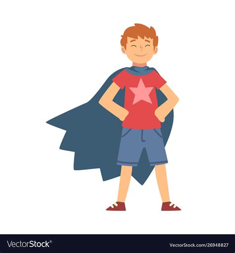 Cute Brave Boy Character In Blue Cape Royalty Free Vector