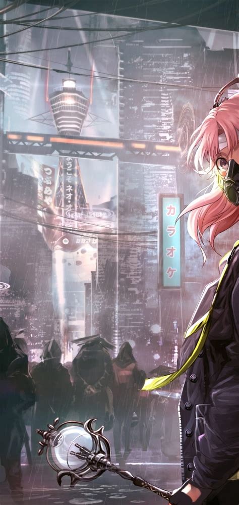 1440x3040 Futuristic Anime City Anime Girl Hoodie Riot Rebel Gas