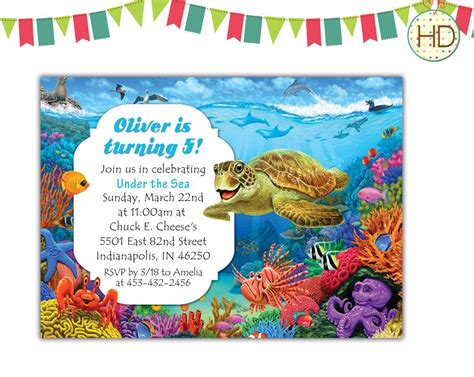 an ocean themed birthday party with a sea turtle and fish on the bottom