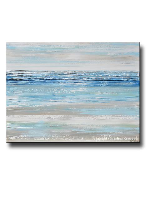 Original Art Abstract Painting Blue White Textured Beach