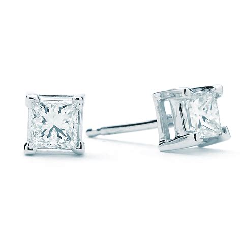 Princess Cut Prong Set Diamond Stud Earrings New York Jewelers Chicago