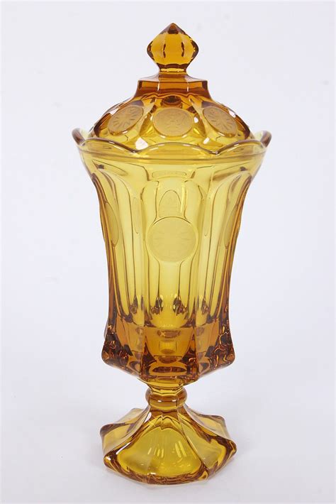 Amber Fostoria Coin Glass Footed Urn W Cover Lid 12 3 4 Tall Elegant Glassware Old Glass