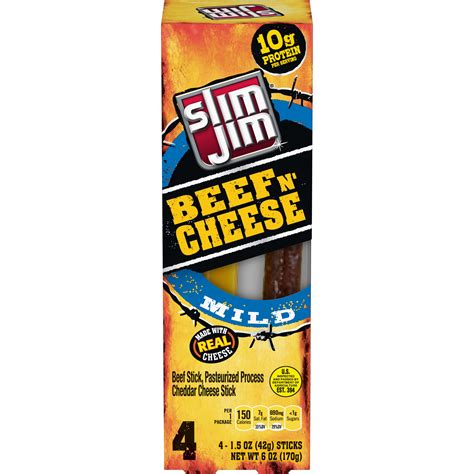 Slim Jim Beef And Cheese Stick Mild Flavor Meat Stick 15 Oz 4 Ct