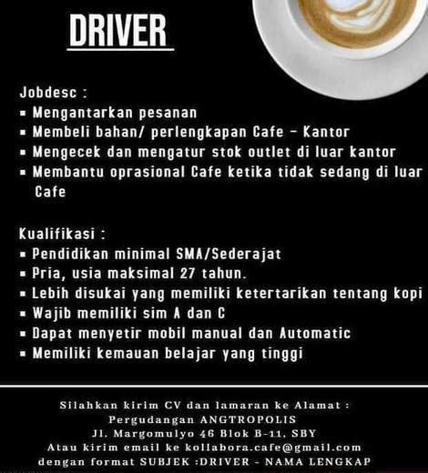 Tukang cuci bus / cleaning service. Lowongan Kerja Driver di Kollabora Cafe Surabaya - Gibran Waluyo di Surabaya, 9 Jan 2020 - Loker ...