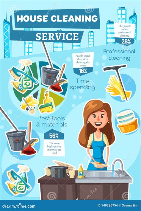 House Cleaning Service Infographic Charts Stock Vector Illustration