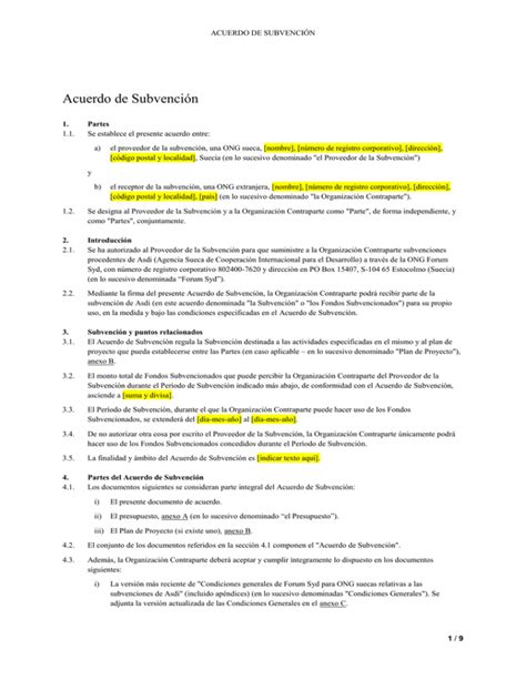 Acuerdo De SubvenciÓn Acuerdo De Subvención Partes 11 Se