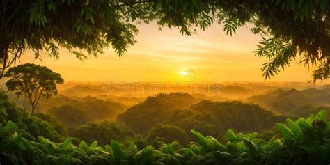 Tropical Landscape At Sunset Stock Illustration Illustration Of Green