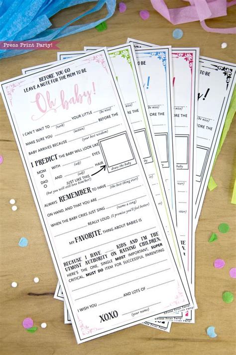 Baby Shower Game Mad Libs Advice Card Press Print Party